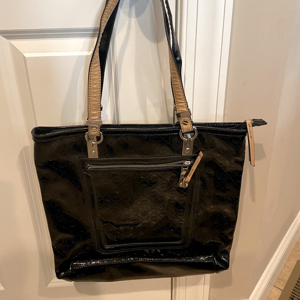 Dana Buchman Black Patent Leather Shoulder Bag Tote - Excellent Condition
